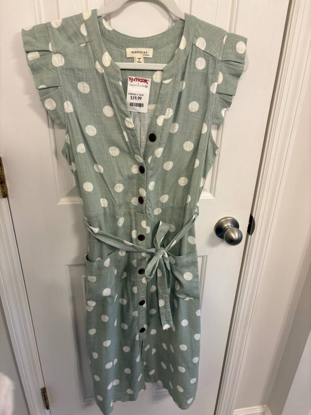 Monteau Mint Green Polka Dot Button Dress